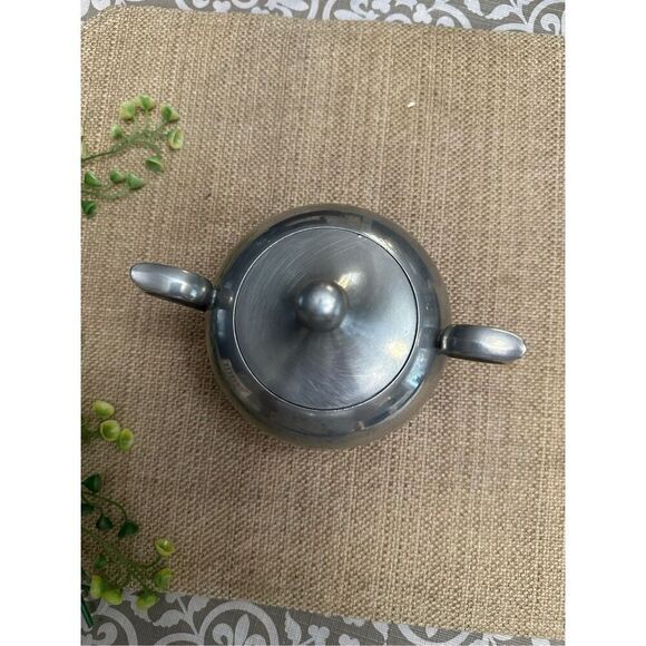 FC Etain Garanti Silver Tone Matte Sugar Bowl with Lid & Handle Made in France - Picture 2 of 9